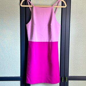 French Connection Colorblock Pink + Fushia High Neck Fitted Mini Dress, Size 6